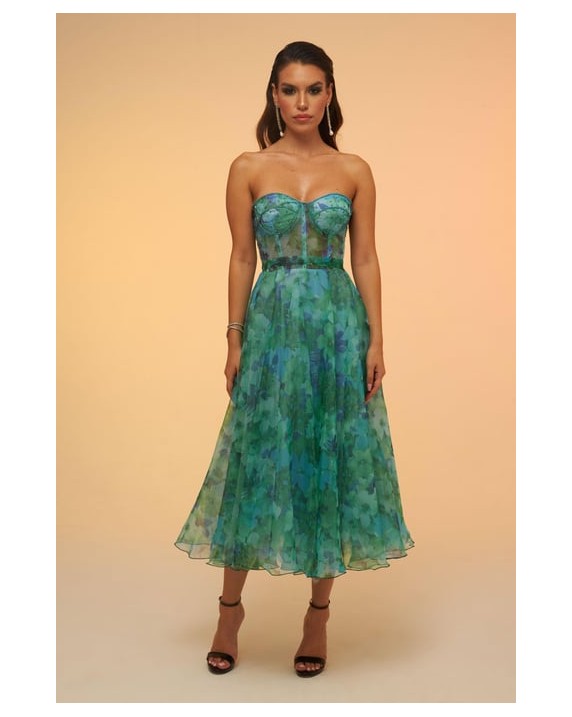 Valerie Printed Strapless Midi...